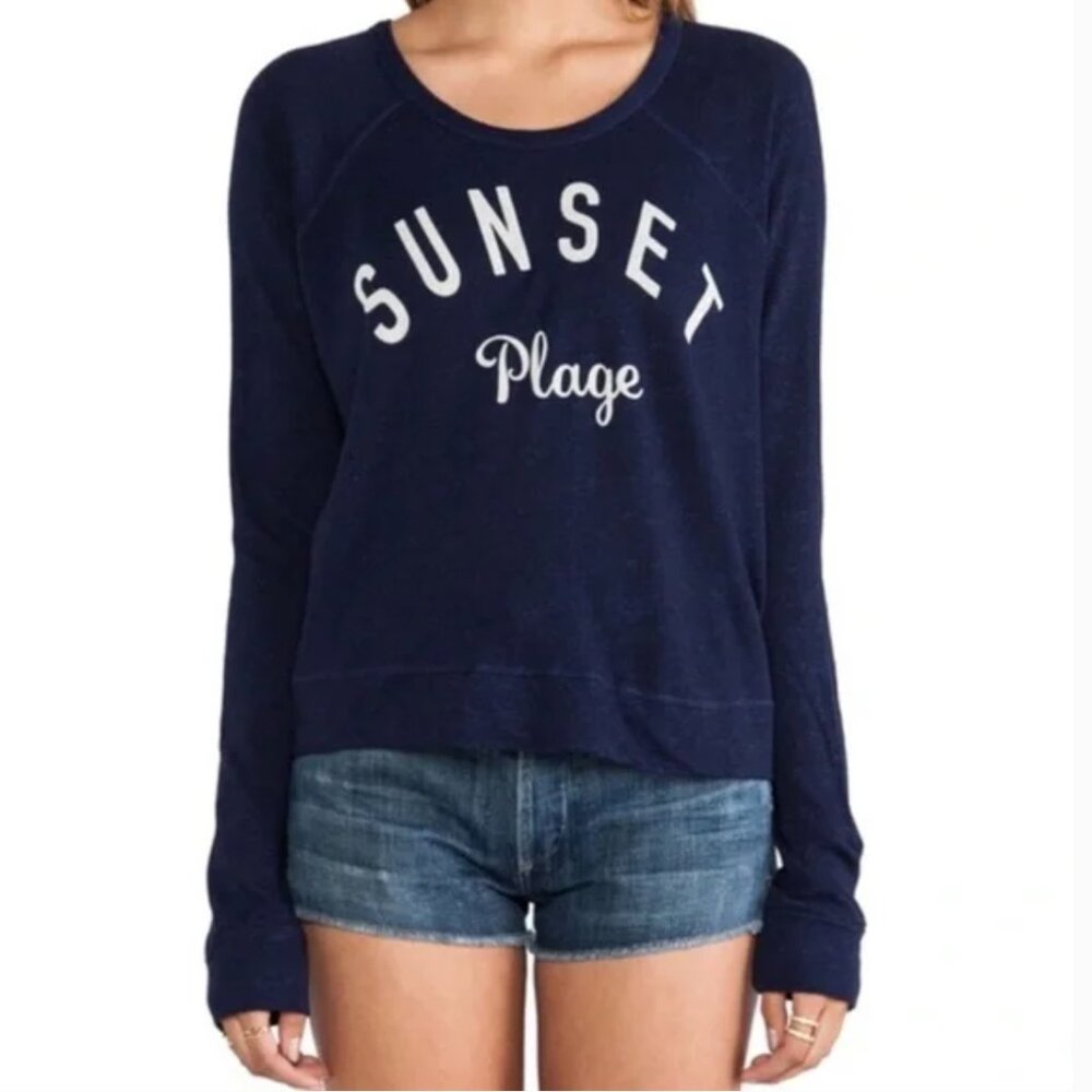 Sundry Sunset Plage Pullover Longsleeve Shirt Size M (2) Navy Blue Long Sleeve